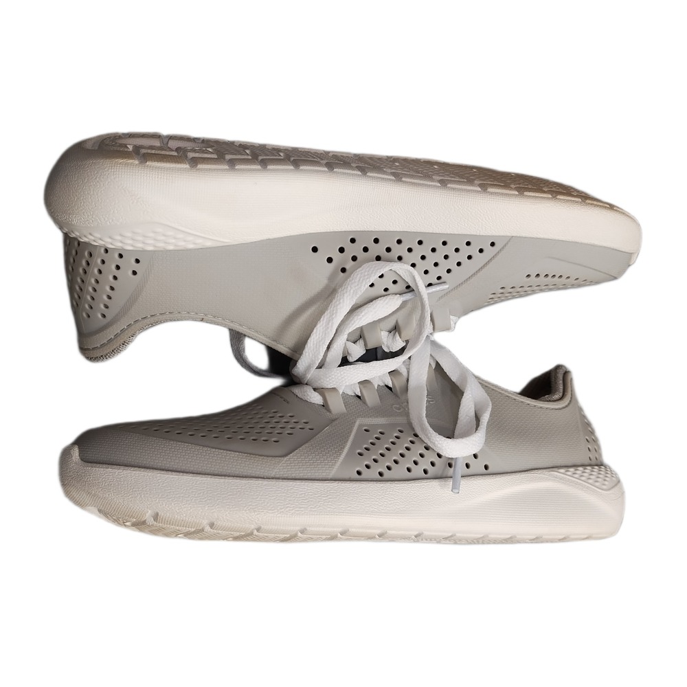 Crocs LiteRide Pacer Sneakers Womens US 7 Gray White Perforated Comfort Lace Up